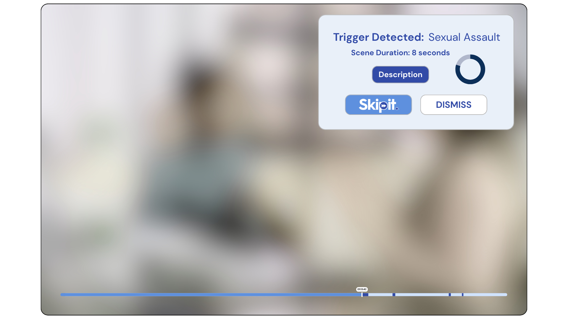 Skip it trigger detection interface showing real-time content warning overlay